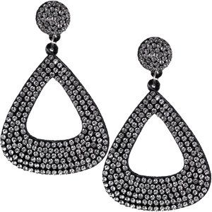 Black Silver Felt Pave Teardrop Earrings